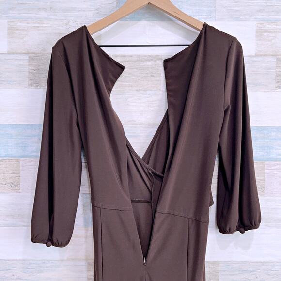 Adrianna Papell Jersey Wrap Dress Brown 3/4 Sleeve V Neck Stretch Womens 6 - Picture 5 of 7